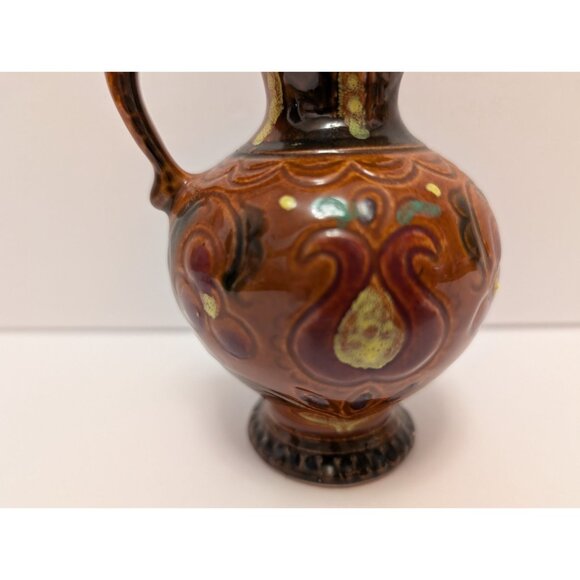 Hand-Painted Austria Brown Ceramic Pitcher Vase  5.5" Tall Vintage - Picture 3 of 7